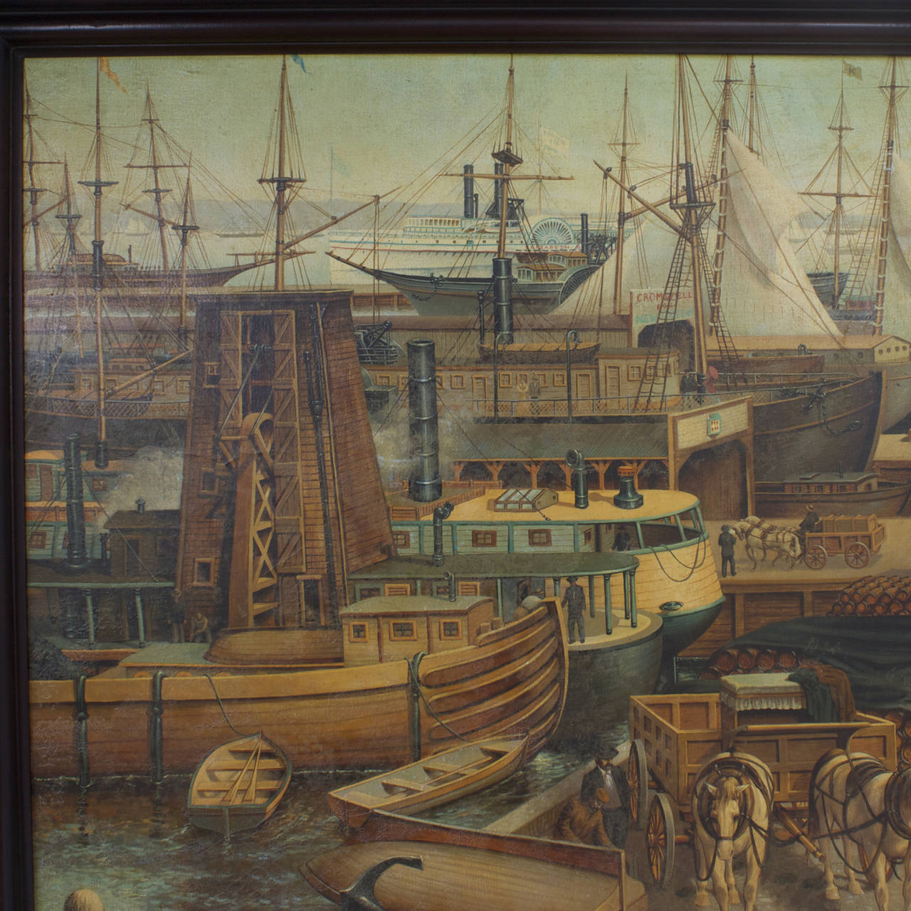 Large Painting of Harbor Bay Scene In Excellent Condition In Palm Beach, FL
