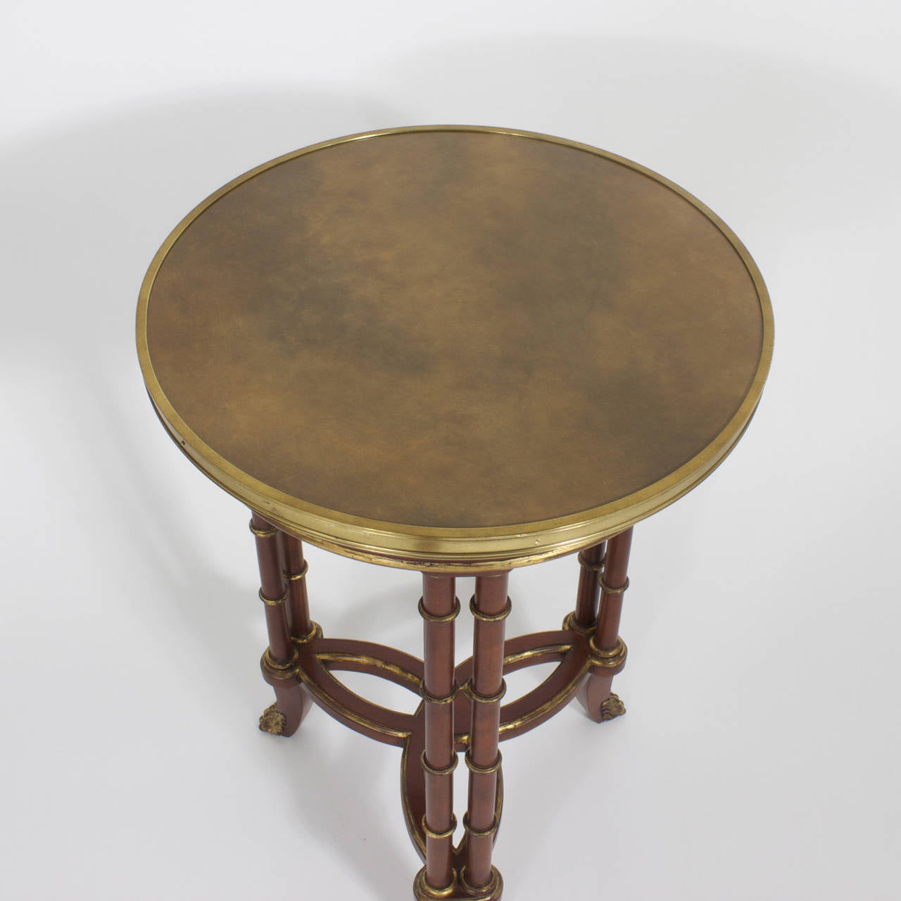 American Pair of Round Faux Bamboo with Brass Accents Tables