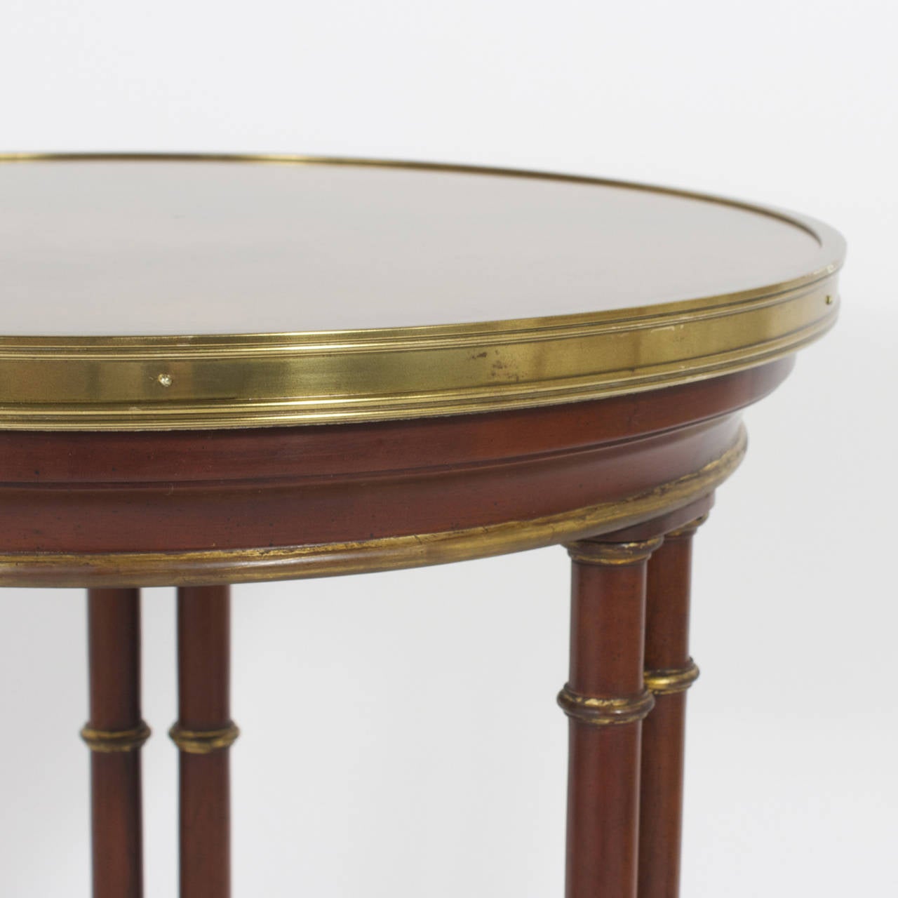 Pair of Round Faux Bamboo with Brass Accents Tables In Excellent Condition In Palm Beach, FL