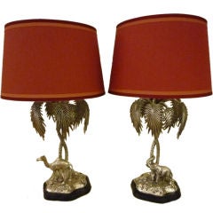 Vintage Elephant and Camel Palm Tree Lamps