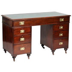 19th C. Mahogany 3 Part Flat Top Campaign Desk
