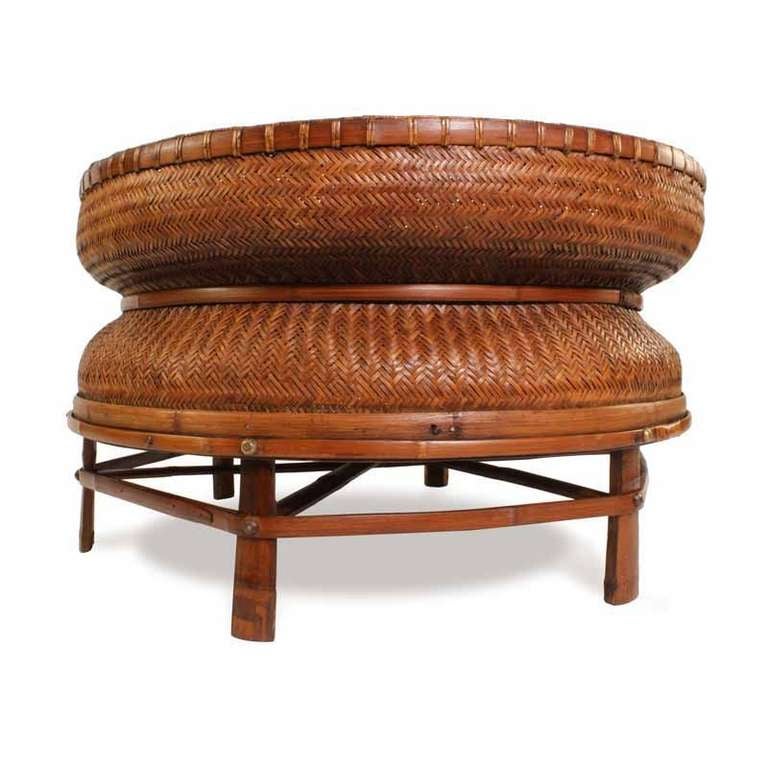 Rustic Round Asian Tea Basket Cocktail or Coffee Table