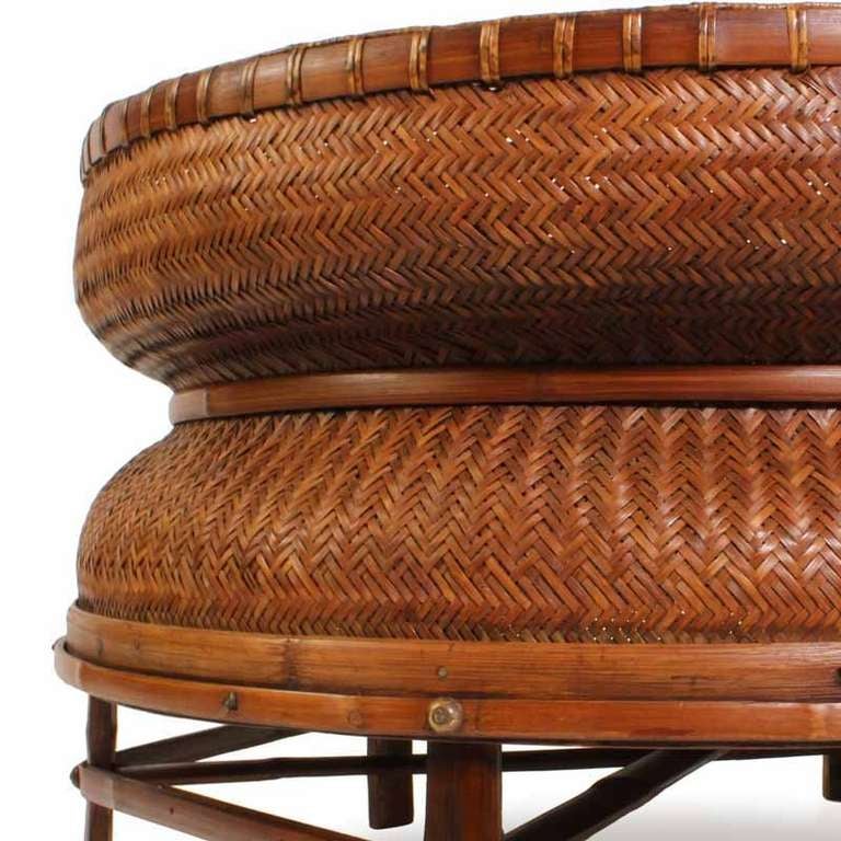 Chinese Round Asian Tea Basket Cocktail or Coffee Table