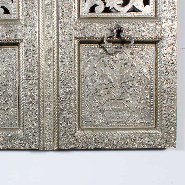 A Pair of Indian Silver Plated Faux Shutter Door Panels In Excellent Condition In Palm Beach, FL
