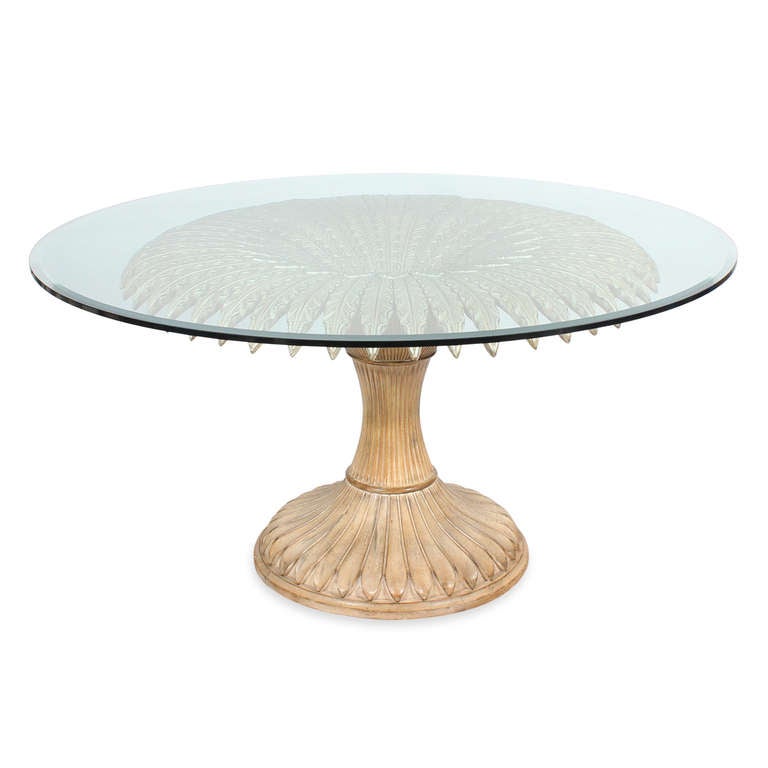 Round Carved and Limed Italian Palm Tree Dining Table