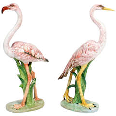 Vintage Pair of Porcelain Egret and Flamingo Bird Figures