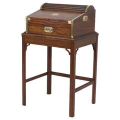 19th Century English Campaign Style Roll-Top Desk on Custom Stand 2