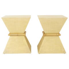 Pair of Mid-Century Modern Linen Wrapped Stands or Tables