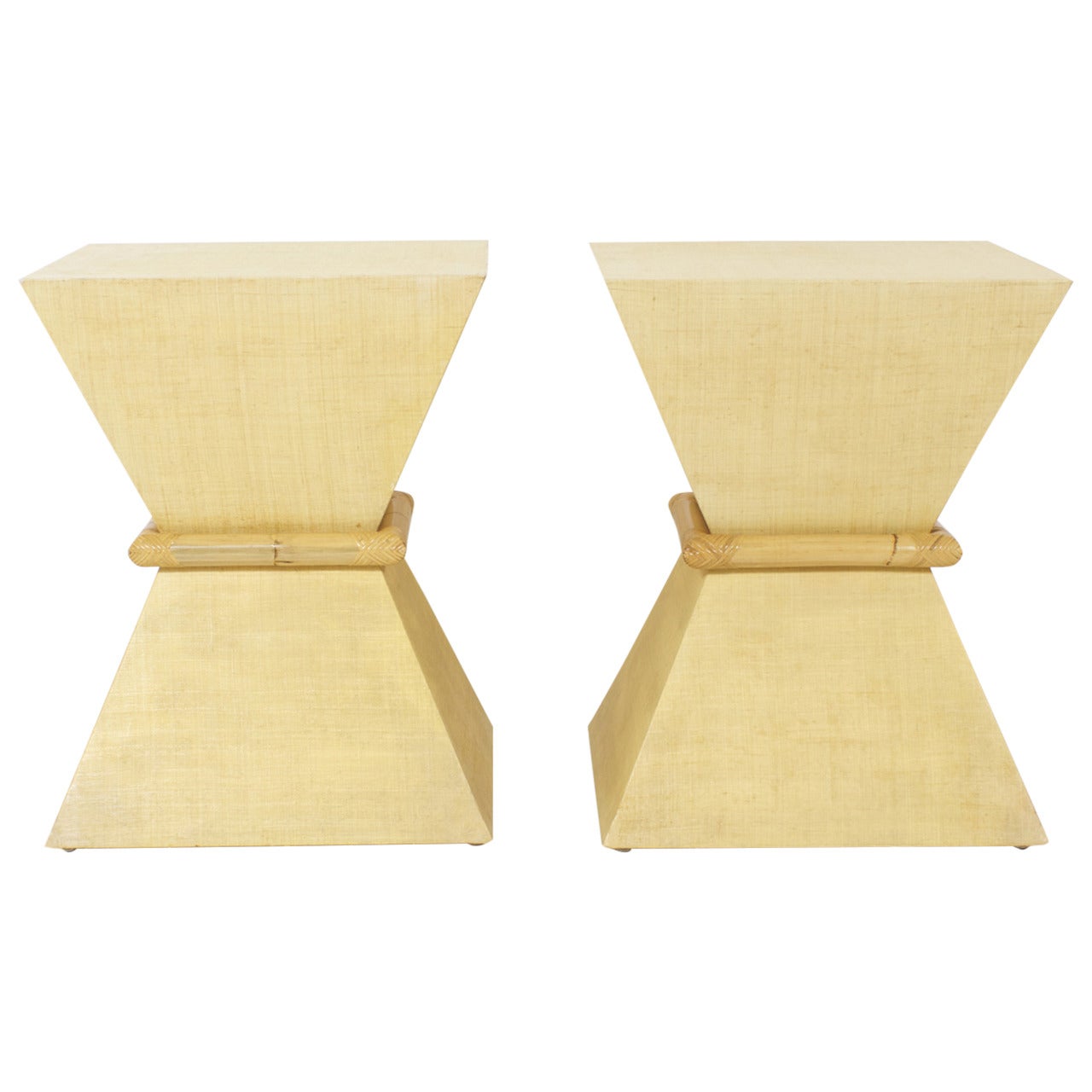 Pair of Mid-Century Modern Linen Wrapped Stands or Tables