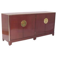 Vintage Red Lacquer Asian Style Sideboard