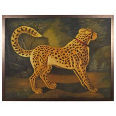 Grande peinture à l'huile d'un guépard signée Reginald Baxter