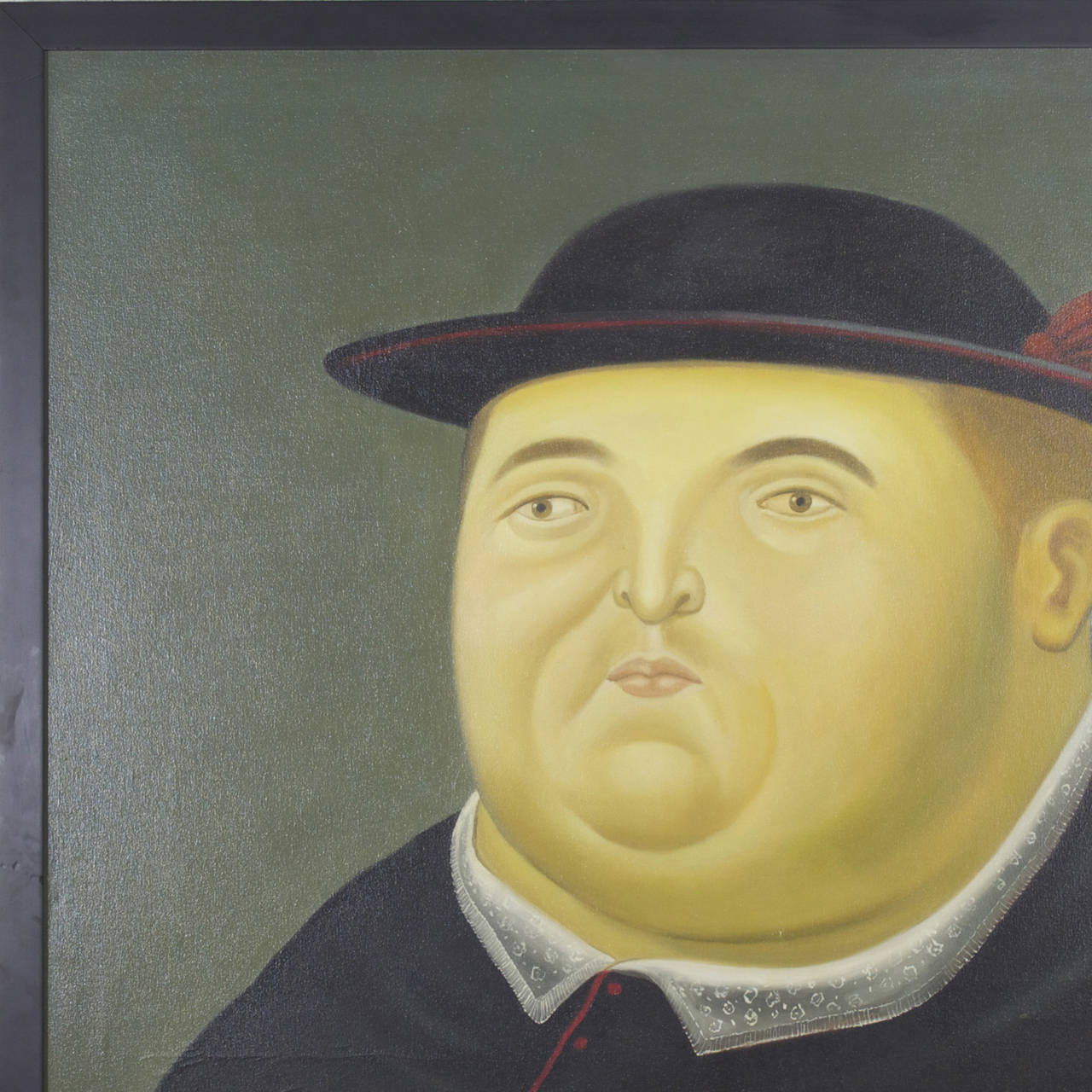 Large Acrylic Painting of a Priest in the Manner of Botero
