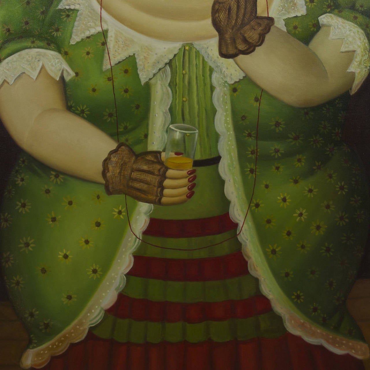20th Century Large Acrylic Painting of Woman Smoking in the Manner to Botero