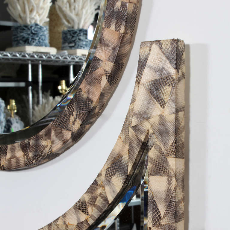 20th Century Python Snakeskin Two-Part Mirror in the Manner of Karl Springer