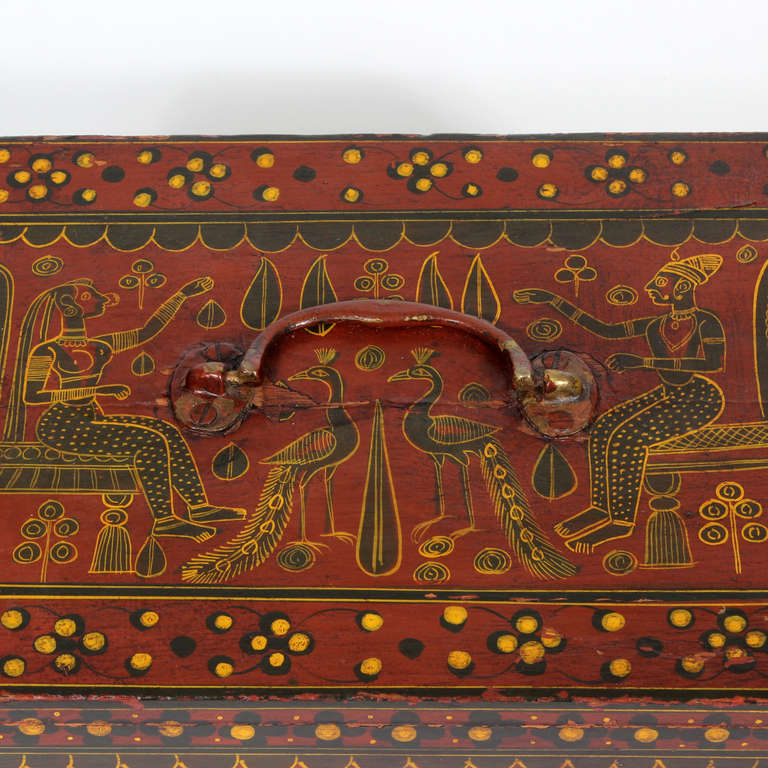 20th Century Painted Decorated Anglo Indian Box with Elephants For Sale