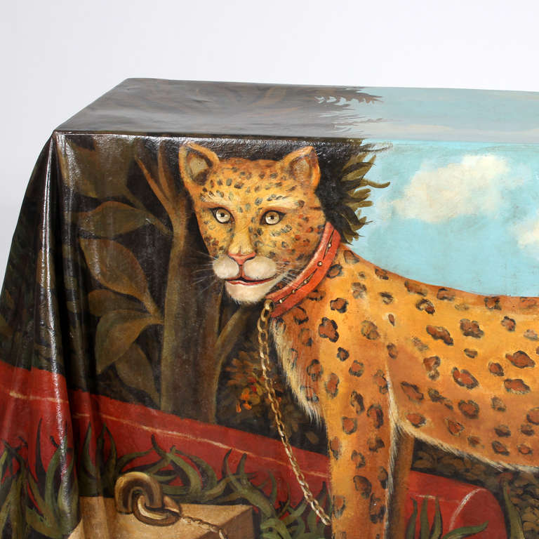 20th Century Leopard Painted Console or Center Table