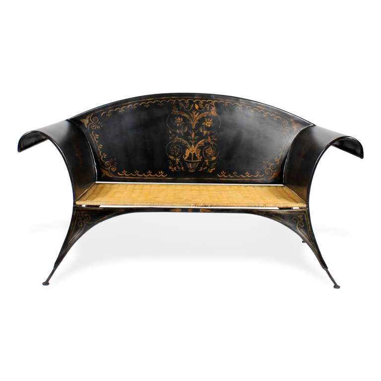 Chinese Chippendale Black Tole Painted Chippendale Style Settee