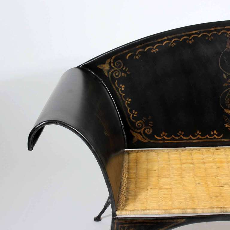 Mid-20th Century Black Tole Painted Chippendale Style Settee