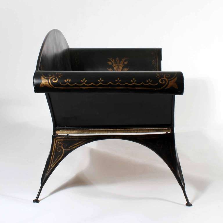 Italian Black Tole Painted Chippendale Style Settee