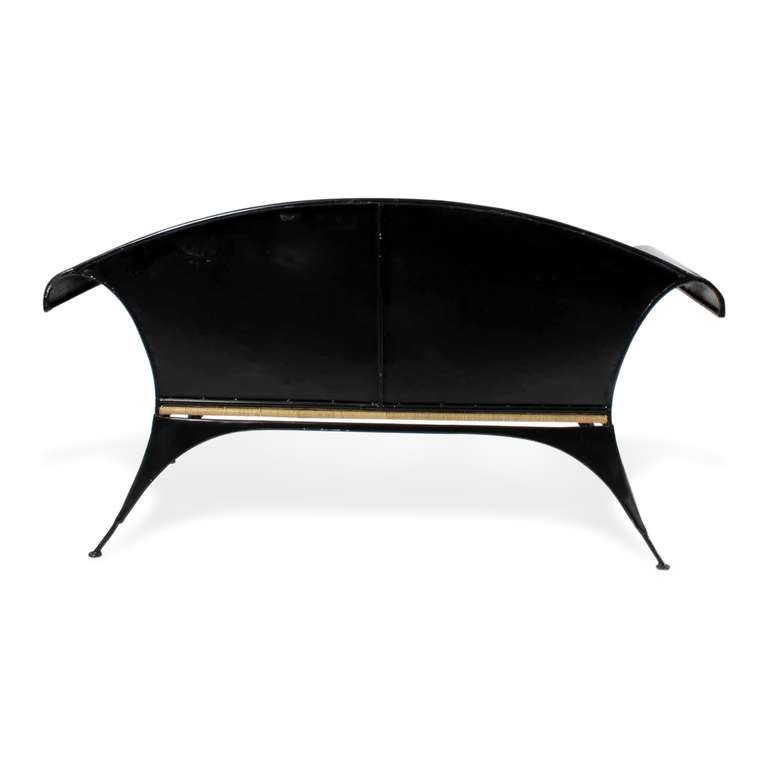 Black Tole Painted Chippendale Style Settee In Excellent Condition In Palm Beach, FL