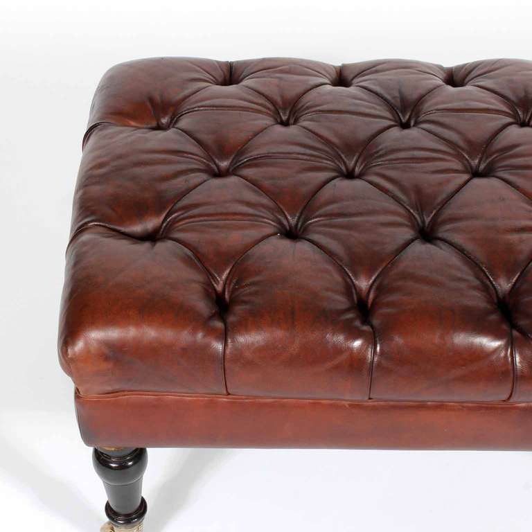 English Tufted Leather Ottoman or Bench, Late 19th Century