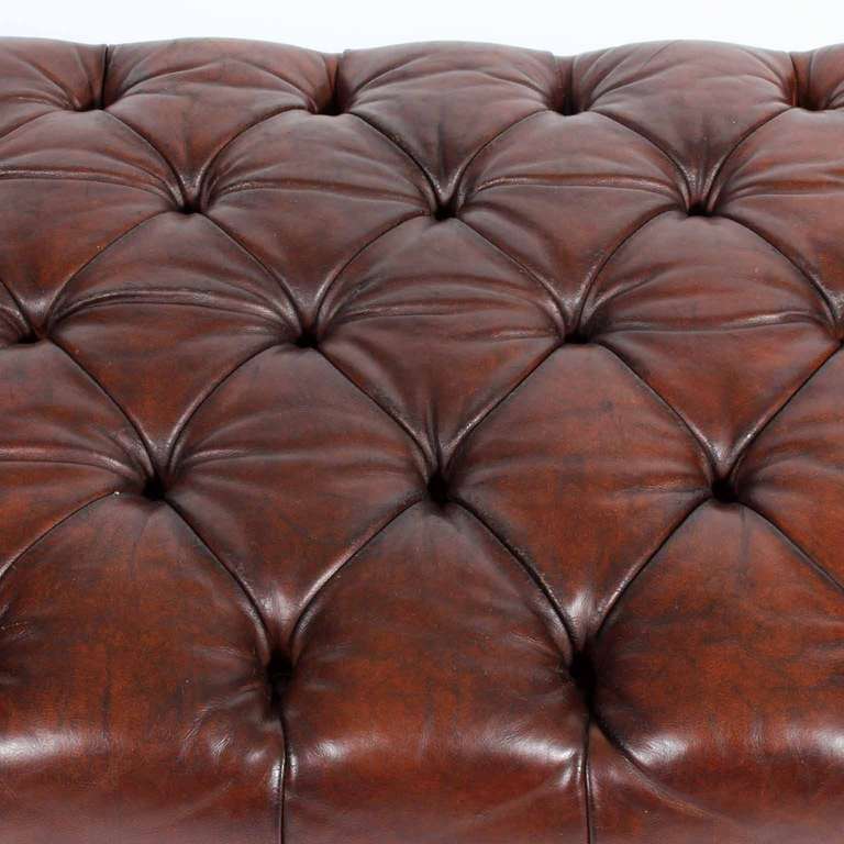 Tufted Leather Ottoman or Bench, Late 19th Century In Excellent Condition In Palm Beach, FL