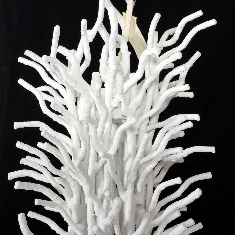 Mid-20th Century Large White Six Arm, Faux Coral Iron Chandelier