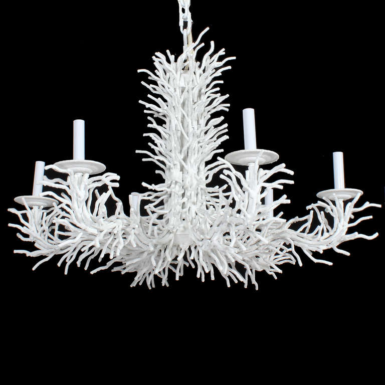 American Large White Six Arm, Faux Coral Iron Chandelier