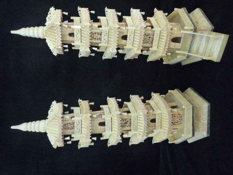 Pair of Carved Bone Pagodas