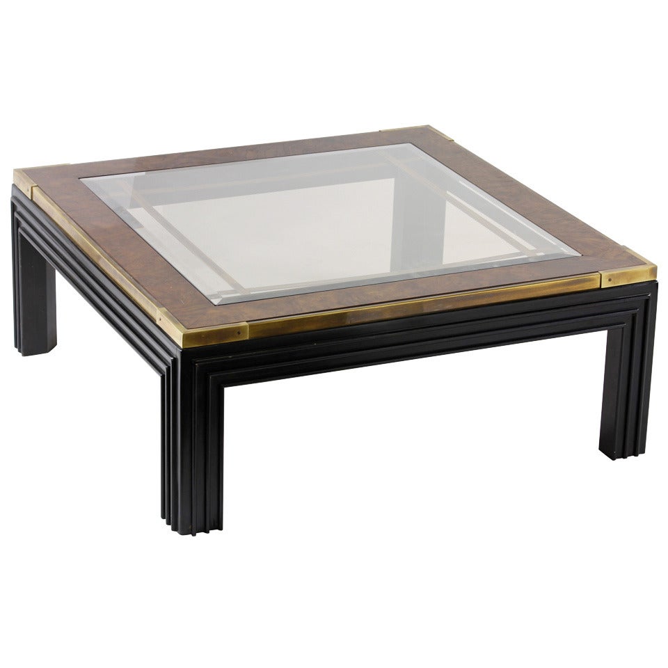 Large Square Glass Top Coffee Table with Molded Legs