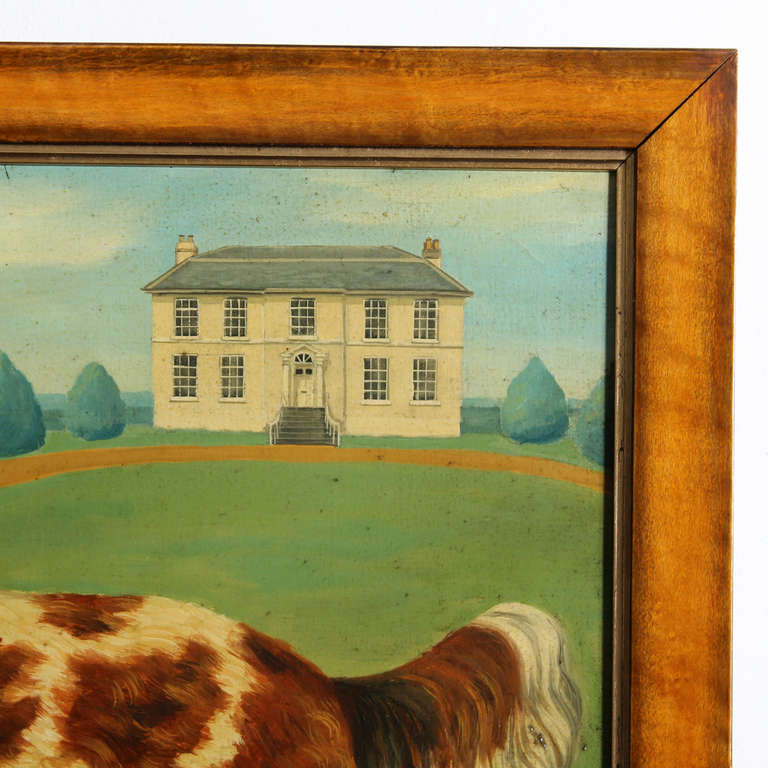20th Century Oil on Canvas of a King Charles Spaniel with Georgian House