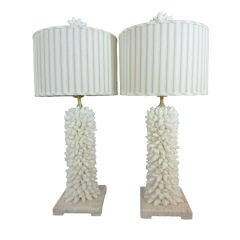Pair of White Finger Coral Table Lamps