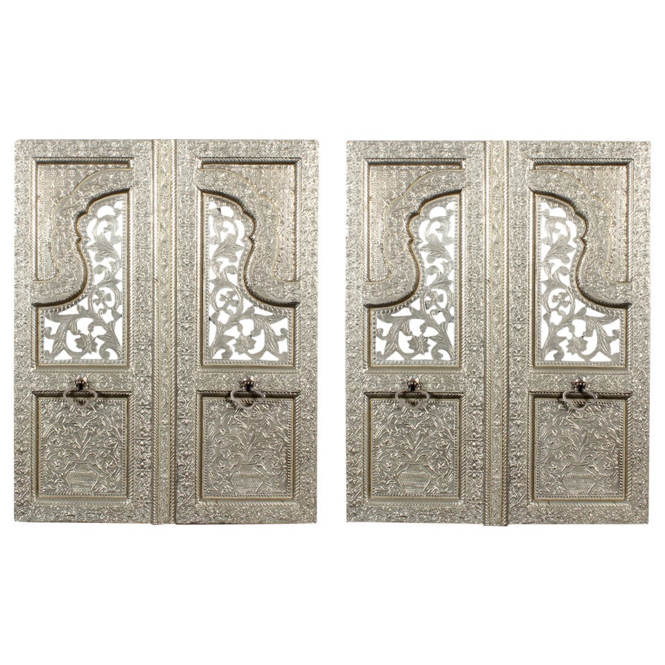 A Pair of Indian Silver Plated Faux Shutter Door Panels