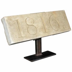 Antique Architectural Stone Date Block Mounted on a Metal Stand