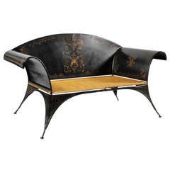 Black Tole Painted Chippendale Style Settee