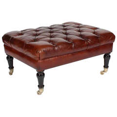 Tufted Leather Ottoman or Bench, Late 19th Century