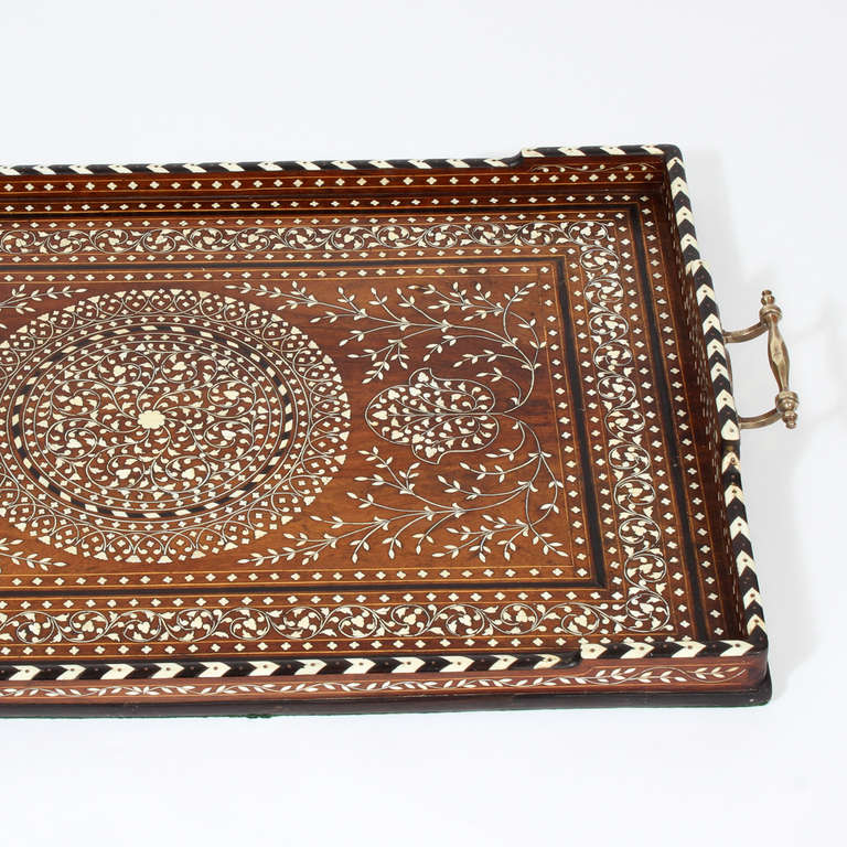 Large Inlaid, Bone and Ebony, Anglo-Indian Rosewood Tray In Excellent Condition In Palm Beach, FL