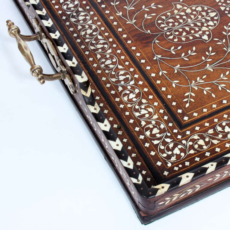 Mid-20th Century Large Inlaid, Bone and Ebony, Anglo-Indian Rosewood Tray