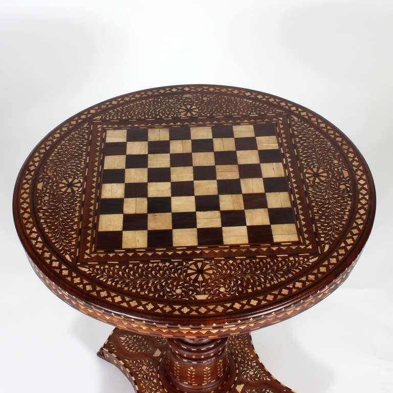 Mid-20th Century Large Round Inlaid Syrian Table with Checkerboard Top