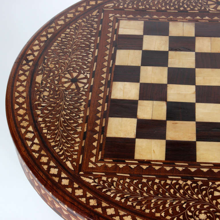 Large Round Inlaid Syrian Table with Checkerboard Top 1