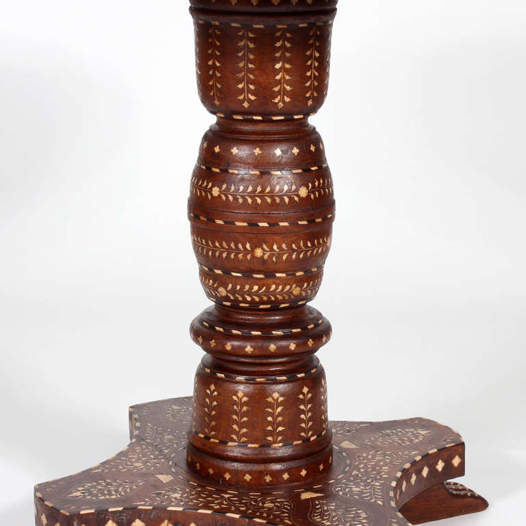 Large Round Inlaid Syrian Table with Checkerboard Top 2