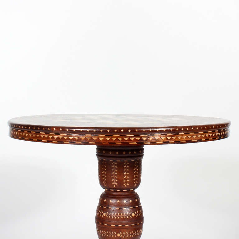 Large Round Inlaid Syrian Table with Checkerboard Top In Excellent Condition In Palm Beach, FL