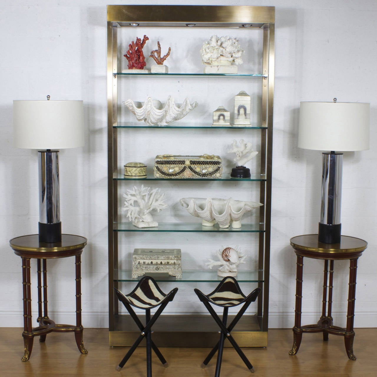 Mid-Century Modern Midcentury Brass and Glass Etegere