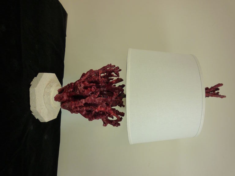 Ancient Chinese Red Bamboo Real and Natural Coral Table Lamps