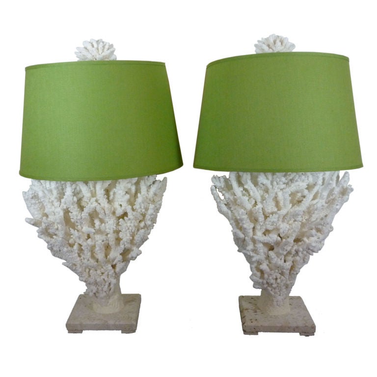 Pair of Branch Coral Lamps on Coquina Stone Bases