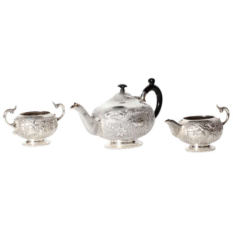 AngloIndian ThreePiece Sterling Silver Tea Set For Sale at 1stdibs