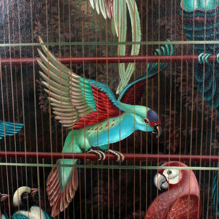 Late 20th Century A Cage of Exotic Birds Painting  by William Skilling