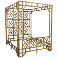 Chinese Chippendale Bamboo Canopy Queen Size Bed Frame