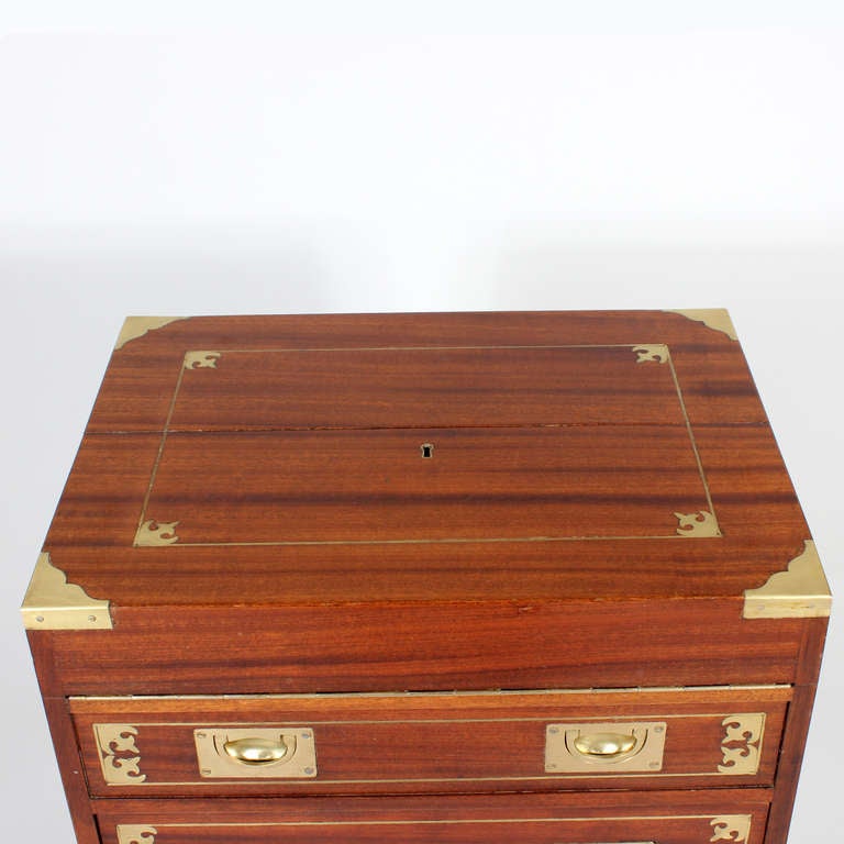 Brass Inlaid Mahogany Campaign Secretary Chest 2