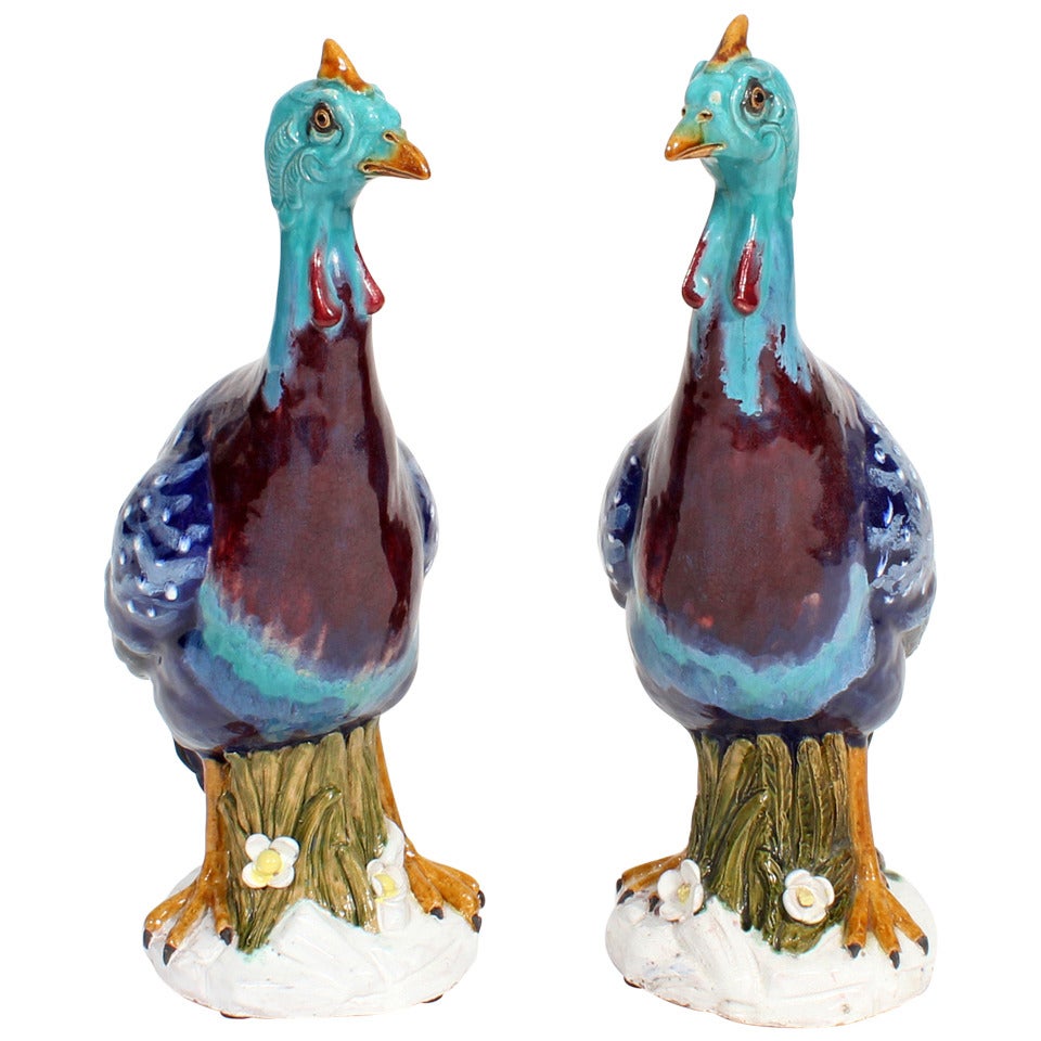 Pair of Large Terracotta, Guinea Fowls
